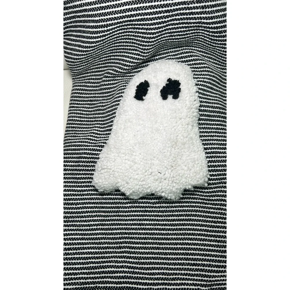 Rachel Zoe Ghost Bow Throw Blanket 50x70 Black White Pink Striped Tassel NEW